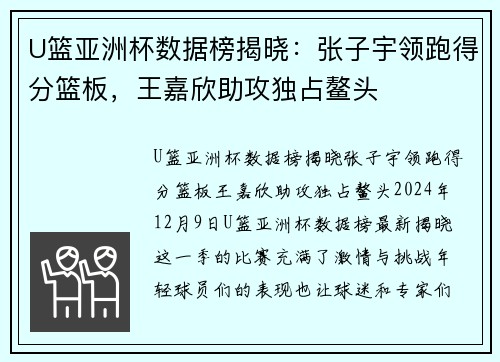 U篮亚洲杯数据榜揭晓：张子宇领跑得分篮板，王嘉欣助攻独占鳌头