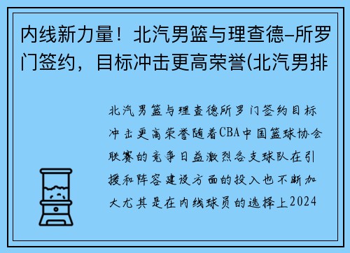 内线新力量！北汽男篮与理查德-所罗门签约，目标冲击更高荣誉(北汽男排最新消息李牧)